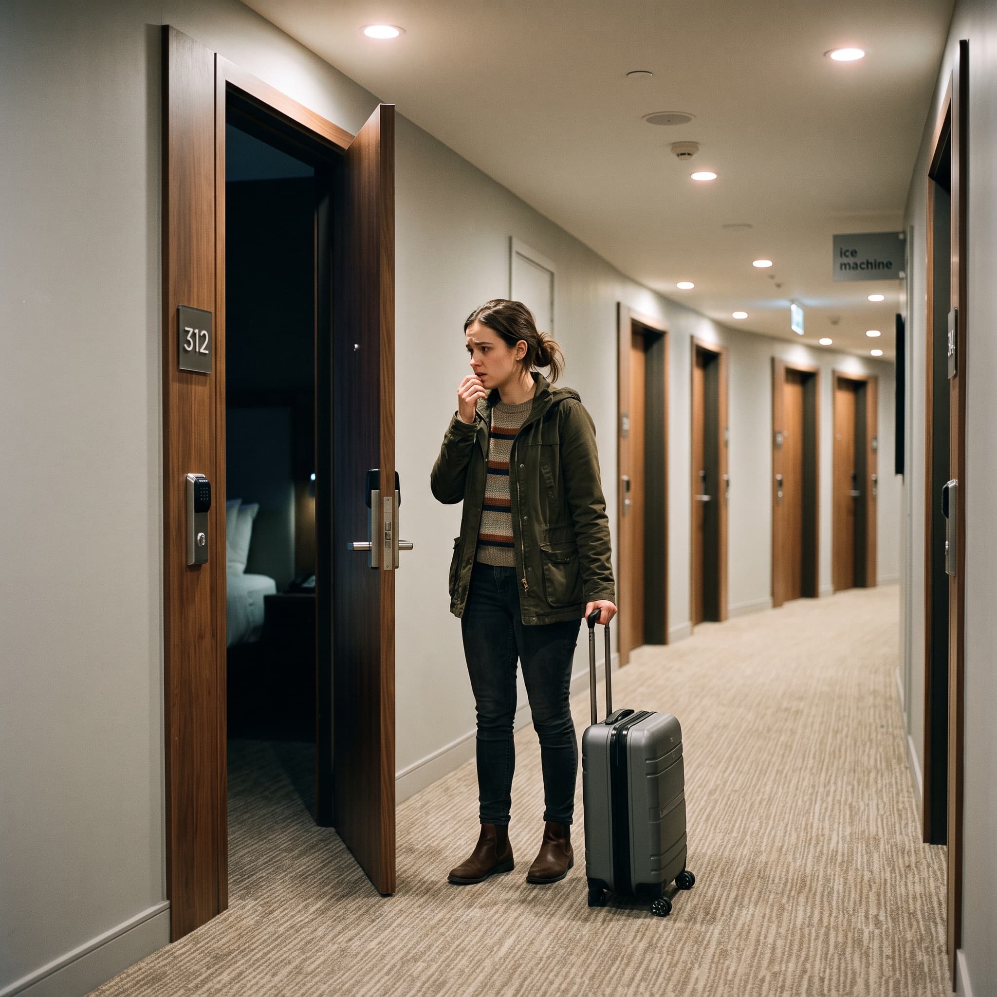 Placeholder photo representing a hotel corridor, illustrating requests to meet in unusual private locations.